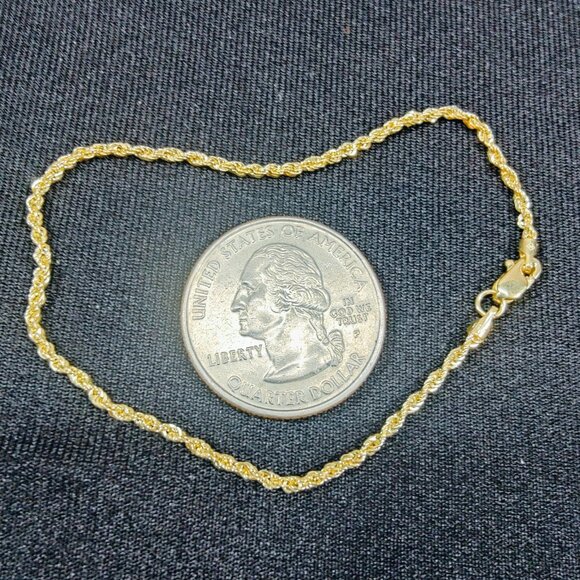 14K Solid Gold Rope Bracelet 2 mm Solid Diamond Cut Rope Chain Bracelet 6.75" 7" - Picture 2 of 5